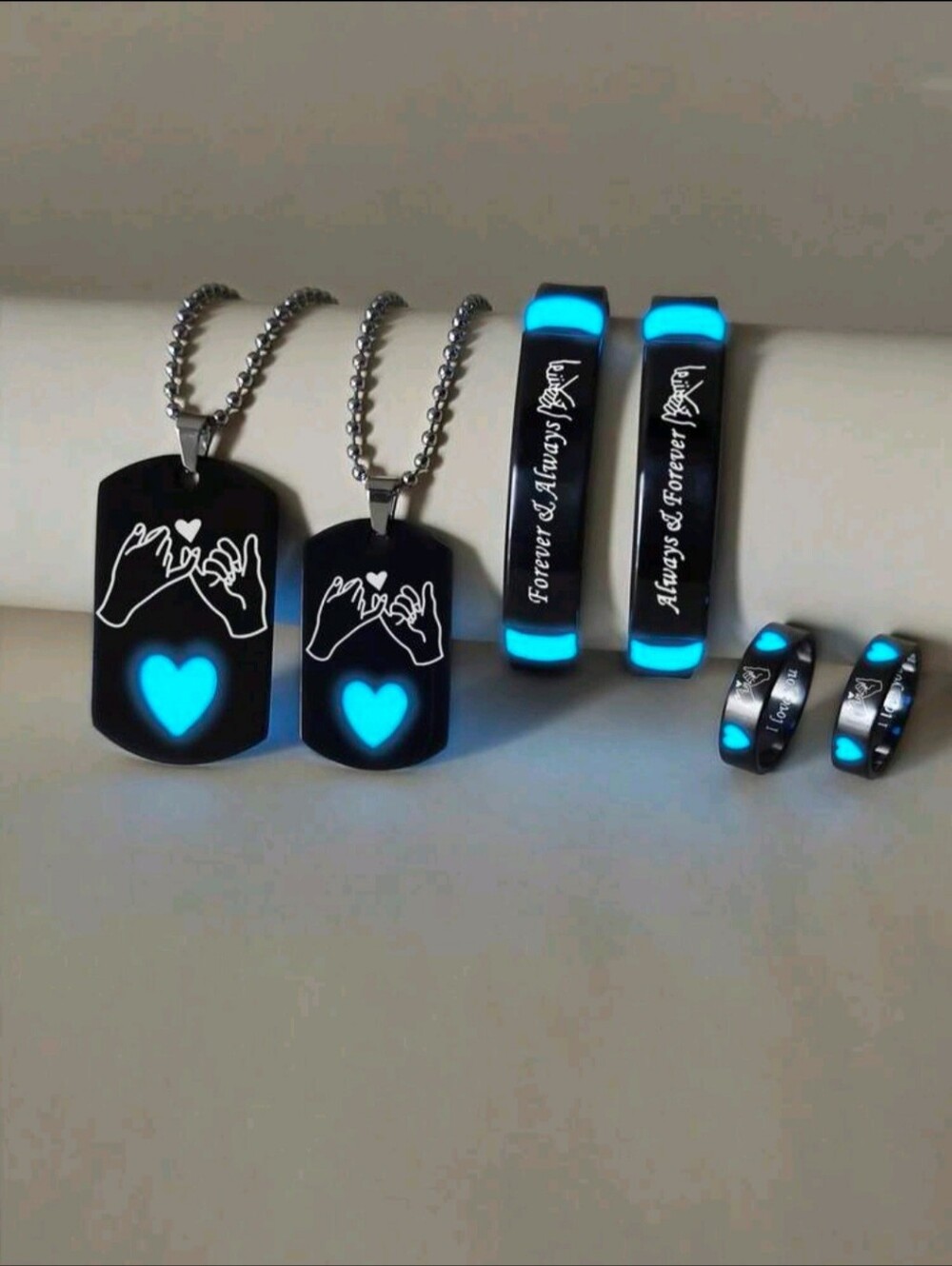 6pcs/Set Glow-In-The-Dark Minimalist Couples Jewelry Set Include Necklace,
